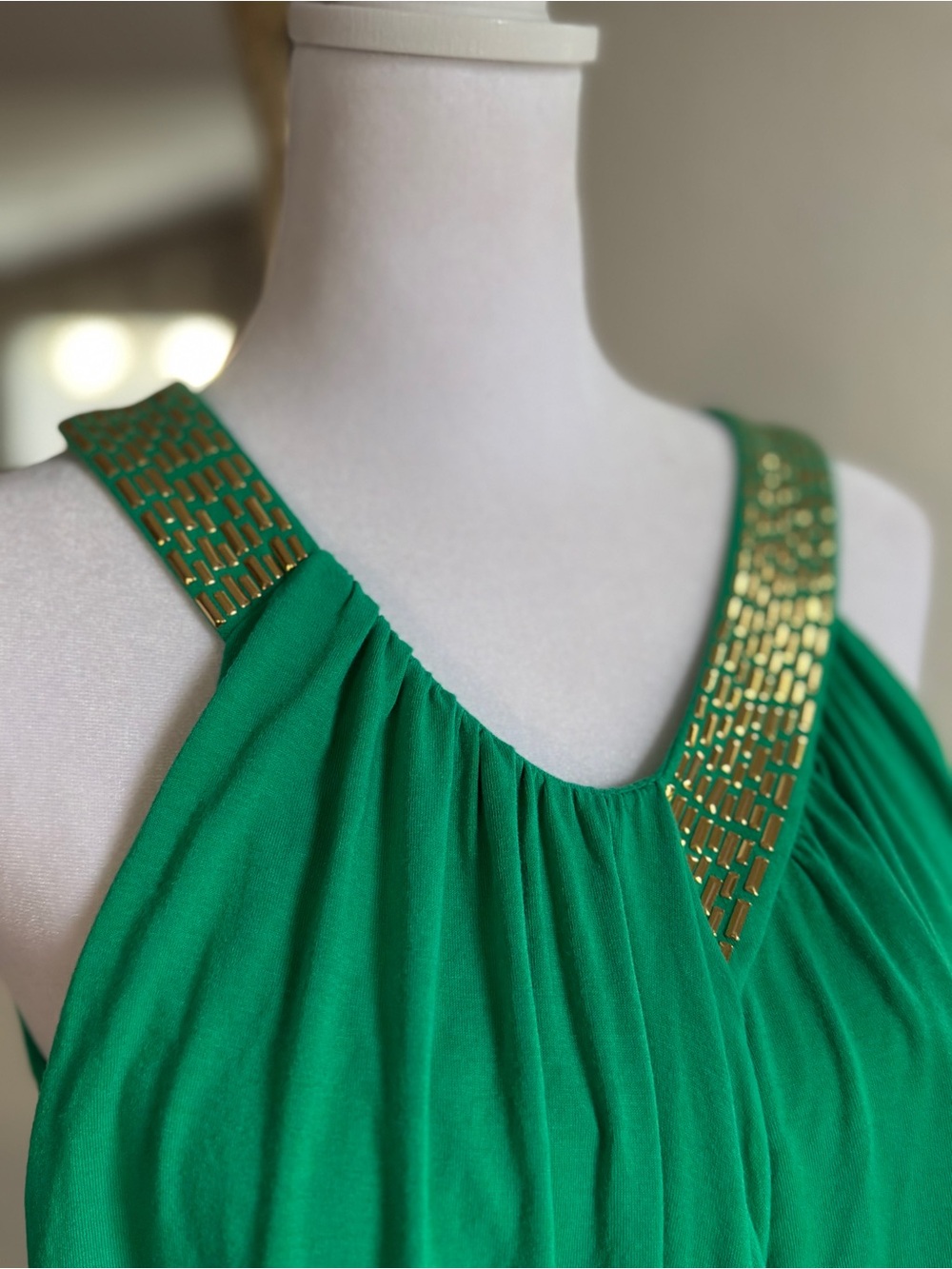Cynthia Steffe Green Halter style Tank Top with Gold Embellished Straps